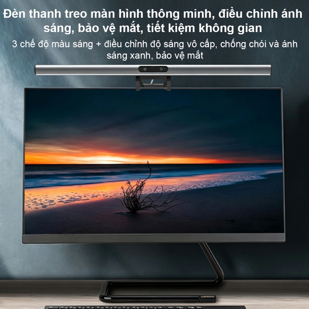 SUNROSE S2 Đèn gắn màn hình, Nguồn sáng chống chói bất đối xứng,Đèn LED màn hình máy tính,  Điều khiển cảm ứng, 3 chế độ màu, Làm mờ vô cấp, Chống ánh sáng xanh & Không nhấp nháy, Đèn bàn chăm sóc mắt Monitor light bar