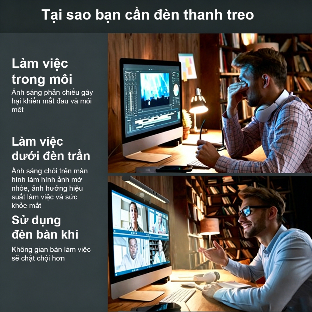 SUNROSE S2 Đèn gắn màn hình, Nguồn sáng chống chói bất đối xứng,Đèn LED màn hình máy tính,  Điều khiển cảm ứng, 3 chế độ màu, Làm mờ vô cấp, Chống ánh sáng xanh & Không nhấp nháy, Đèn bàn chăm sóc mắt Monitor light bar