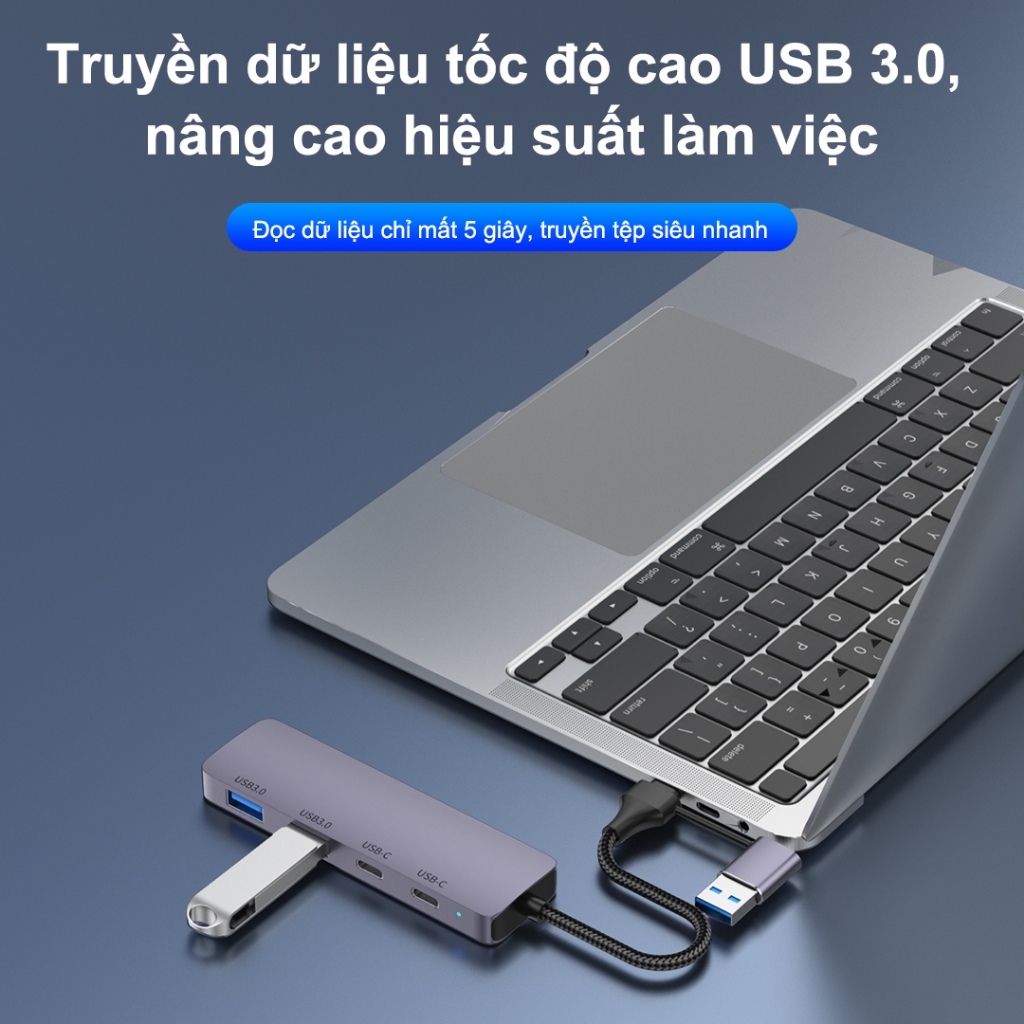 Sunrose Hub USB 3.0 Type-C 4 trong 1, Truyền dữ liệu tốc độ cao 5Gbps, Sạc nhanh 100W PD, Vỏ nhôm cao cấp, 4 cổng USB 3.0, Plug & Play, Tương thích với Windows / Mac / Linux, f