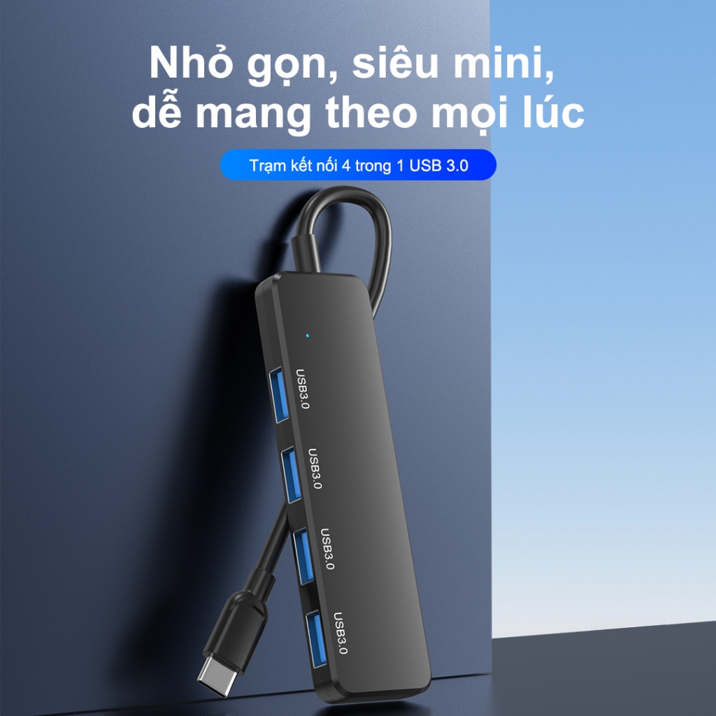 SUNROSE 4 trong 1 USB-C Hub 4x USB 3.0 Cổng 5Gbps Mini Di Động Tốc Độ Cao Cắm & Chạy Đèn Báo Tản Nhiệt Nhanh Cho Laptop & Máy Tính Bảng