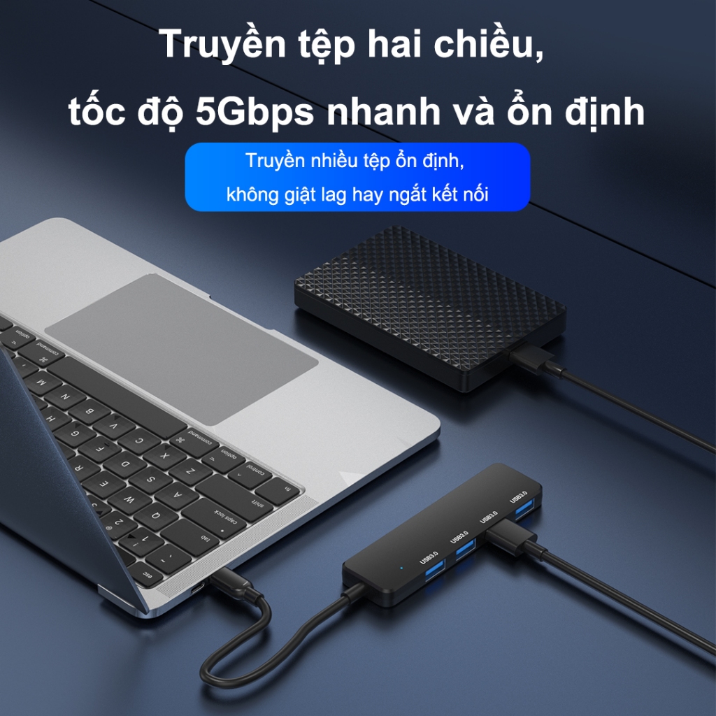 SUNROSE 4 trong 1 USB-C Hub 4x USB 3.0 Cổng 5Gbps Mini Di Động Tốc Độ Cao Cắm & Chạy Đèn Báo Tản Nhiệt Nhanh Cho Laptop & Máy Tính Bảng