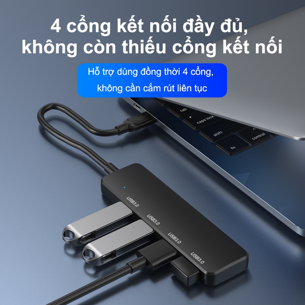SUNROSE 4 trong 1 USB-C Hub 4x USB 3.0 Cổng 5Gbps Mini Di Động Tốc Độ Cao Cắm & Chạy Đèn Báo Tản Nhiệt Nhanh Cho Laptop & Máy Tính Bảng