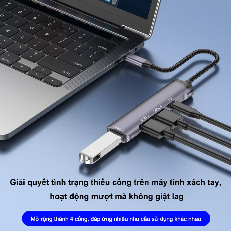 SUNROSE Bộ chuyển đổi trung tâm USB-C 4 cổng mở rộng 5Gbps Chuyển nhanh 100W PD Power Delivery Vỏ nhôm Plug & Play Bền xây dựng Kết nối thiết bị mượt mà cho máy tính xách tay, điện thoại