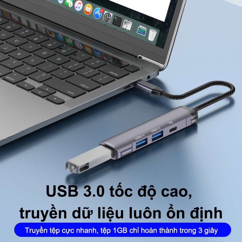 SUNROSE Bộ chuyển đổi trung tâm USB-C 4 cổng mở rộng 5Gbps Chuyển nhanh 100W PD Power Delivery Vỏ nhôm Plug & Play Bền xây dựng Kết nối thiết bị mượt mà cho máy tính xách tay, điện thoại
