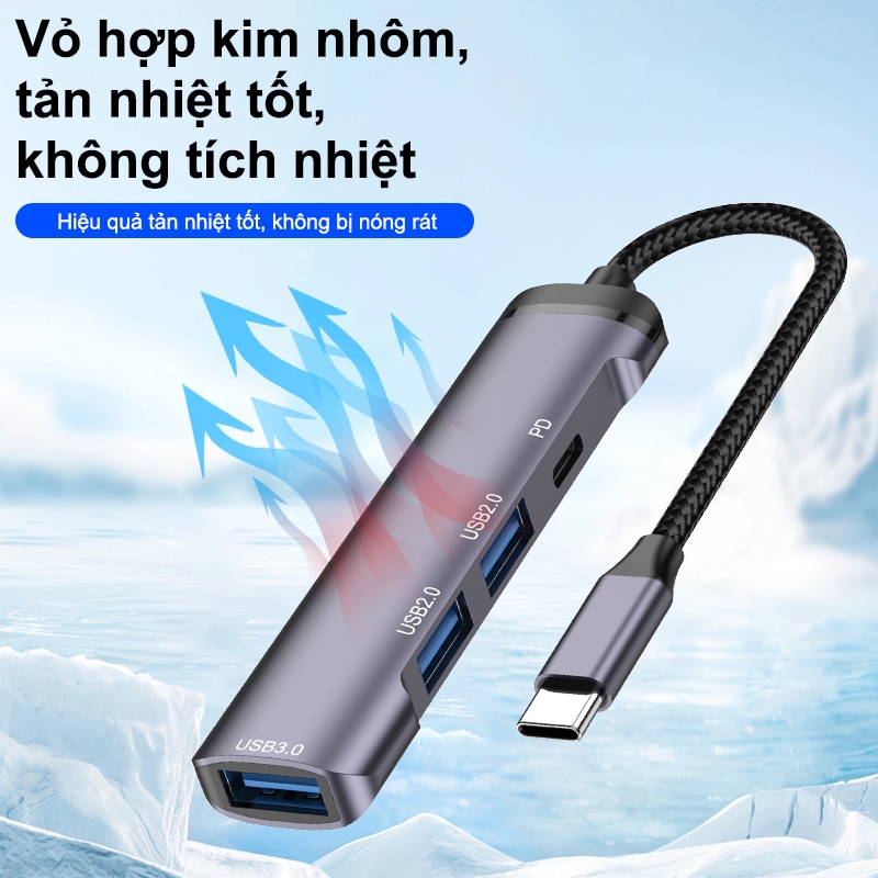 SUNROSE Bộ chuyển đổi trung tâm USB-C 4 cổng mở rộng 5Gbps Chuyển nhanh 100W PD Power Delivery Vỏ nhôm Plug & Play Bền xây dựng Kết nối thiết bị mượt mà cho máy tính xách tay, điện thoại