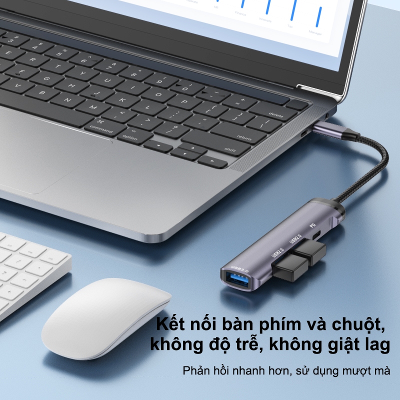 SUNROSE Bộ chuyển đổi trung tâm USB-C 4 cổng mở rộng 5Gbps Chuyển nhanh 100W PD Power Delivery Vỏ nhôm Plug & Play Bền xây dựng Kết nối thiết bị mượt mà cho máy tính xách tay, điện thoại