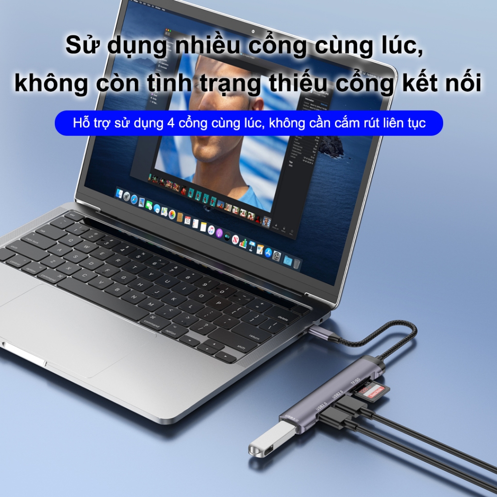 SUNROSE Trạm Docking Type-C 5 trong 1 USB 3.0 (5Gbps) + Dual USB 2.0 + TF / SD Khe cắm thẻ Hợp kim nhôm Di động nhỏ gọn Không có độ trễ Khả năng tương thích rộng cho Windows / Mac / Linux