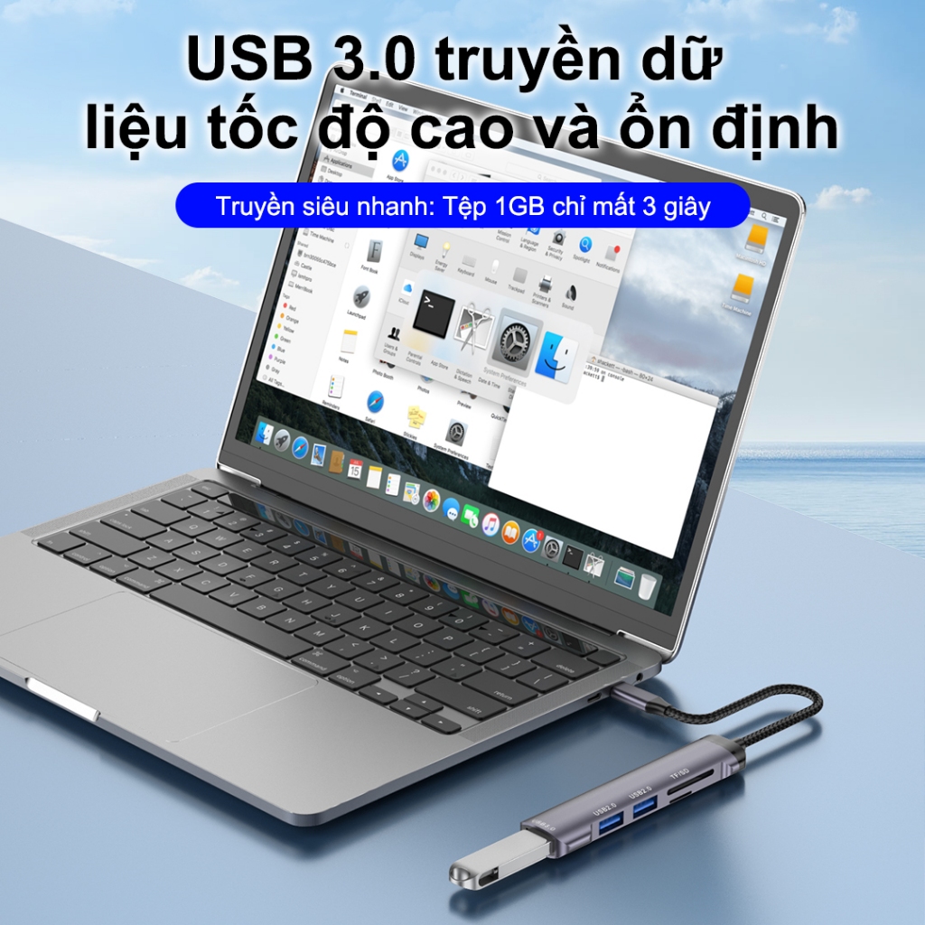 SUNROSE Trạm Docking Type-C 5 trong 1 USB 3.0 (5Gbps) + Dual USB 2.0 + TF / SD Khe cắm thẻ Hợp kim nhôm Di động nhỏ gọn Không có độ trễ Khả năng tương thích rộng cho Windows / Mac / Linux