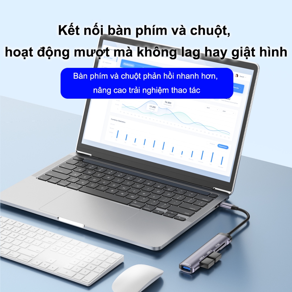 SUNROSE Trạm Docking Type-C 5 trong 1 USB 3.0 (5Gbps) + Dual USB 2.0 + TF / SD Khe cắm thẻ Hợp kim nhôm Di động nhỏ gọn Không có độ trễ Khả năng tương thích rộng cho Windows / Mac / Linux