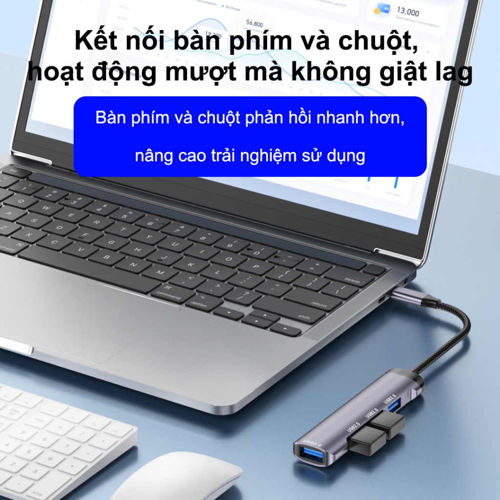SUNROSE Type-C 4 cổng USB Hub, 1 USB 3.0 & 3 USB 2.0, Truyền dữ liệu tốc độ cao 5Gbps, Vỏ nhôm, Tương thích với Windows / Mac / Linux
