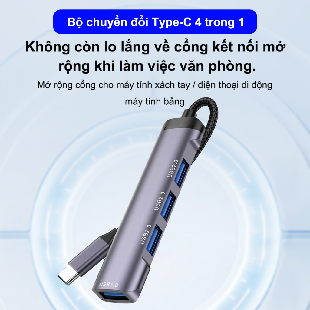 SUNROSE Type-C 4 cổng USB Hub, 1 USB 3.0 & 3 USB 2.0, Truyền dữ liệu tốc độ cao 5Gbps, Vỏ nhôm, Tương thích với Windows / Mac / Linux