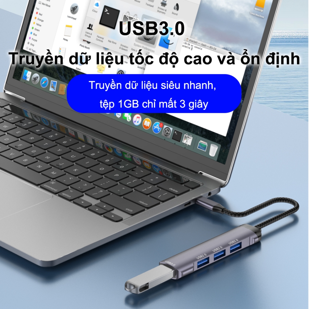 SUNROSE Type-C 4 cổng USB Hub, 1 USB 3.0 & 3 USB 2.0, Truyền dữ liệu tốc độ cao 5Gbps, Vỏ nhôm, Tương thích với Windows / Mac / Linux