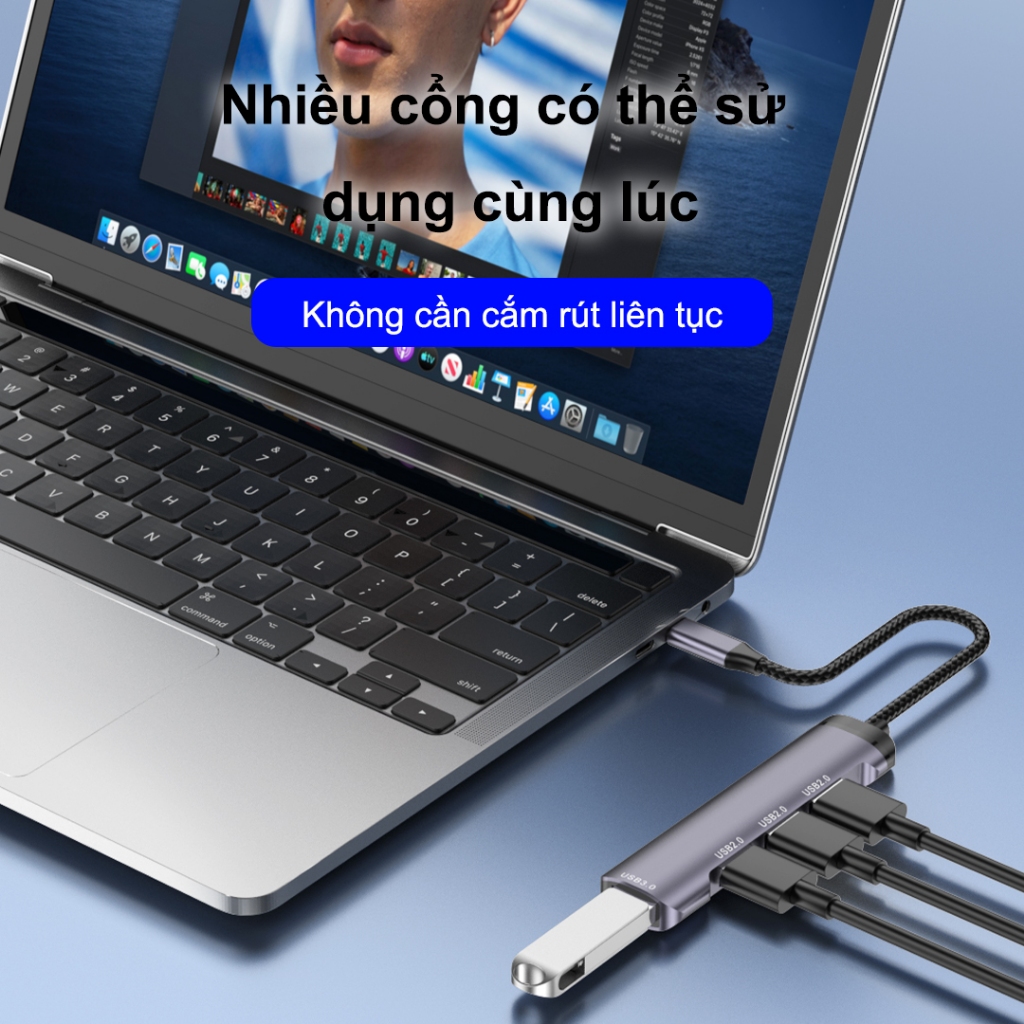 SUNROSE Type-C 4 cổng USB Hub, 1 USB 3.0 & 3 USB 2.0, Truyền dữ liệu tốc độ cao 5Gbps, Vỏ nhôm, Tương thích với Windows / Mac / Linux