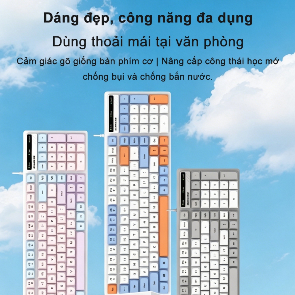 SUNROSE Bàn phím có dây Bàn phím tiện dụng cho văn phòng Cảm giác cơ khí Thiết kế tiện dụng Chống bụi & Chống văng Bàn phím dễ thương đầy màu sắc cho văn phòng tại nhà PC Laptop Keyboard có dây
