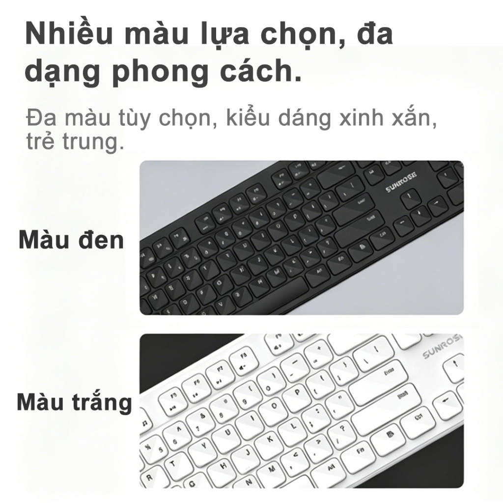 SUNROSE WT100 Bộ chuột bàn phím không dây Kết nối 2.4G Nút im lặng Động cơ quang học 1600 DPI Bộ bàn phím chuột không dây Slim Tiết kiệm điện nhiều màu tiện dụng Tương thích với Windows / Mac / Android