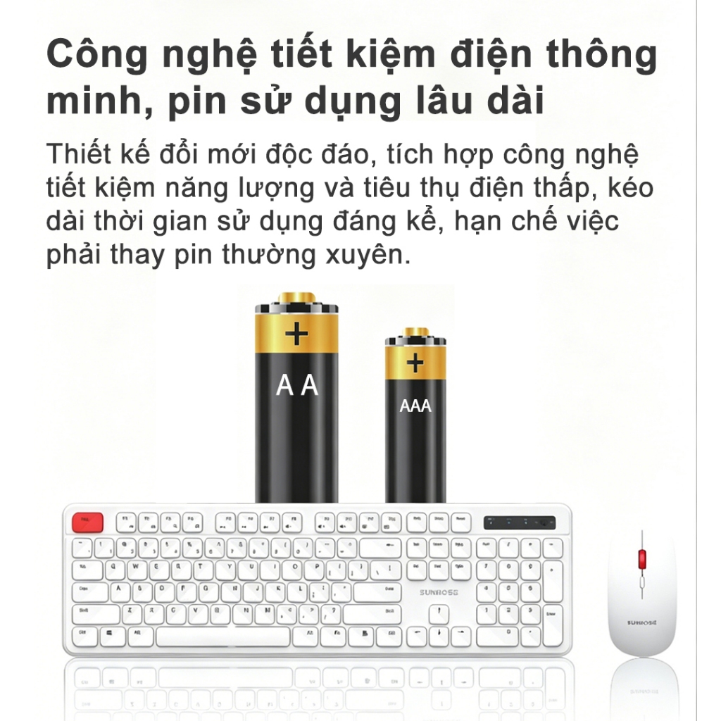 SUNROSE WT100 Bộ chuột bàn phím không dây Kết nối 2.4G Nút im lặng Động cơ quang học 1600 DPI Bộ bàn phím chuột không dây Slim Tiết kiệm điện nhiều màu tiện dụng Tương thích với Windows / Mac / Android