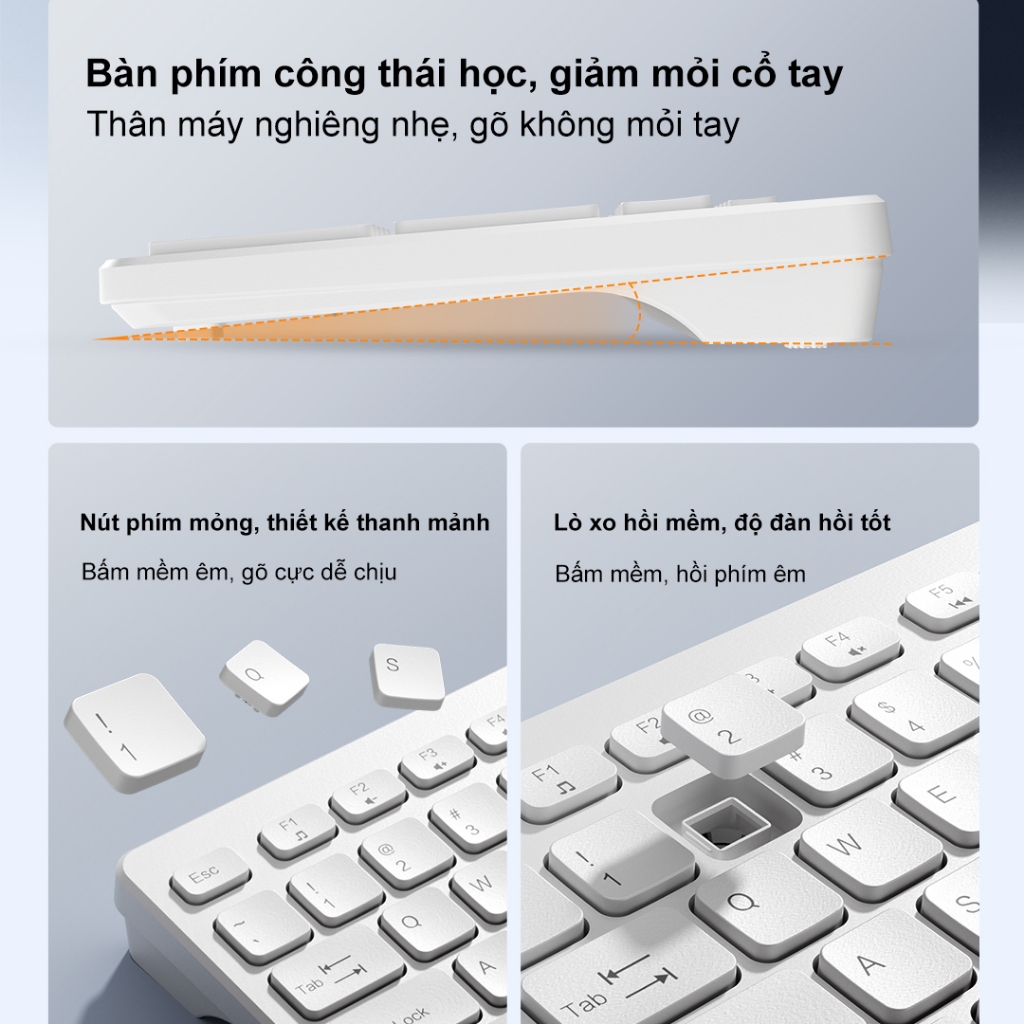 SUNROSE CAS-100 Bộ bàn phím chuột không dây 2.4G Không Dây 108 Phím Im Lặng Gõ 3 Cấp DPI (800 / 1200 / 1600) Bàn Phím Và Chuột Không Dây Chống Bụi, Keyboard mouse combo