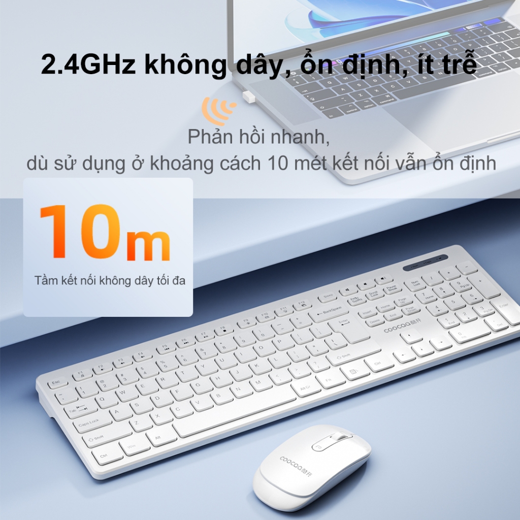 SUNROSE CAS-100 Bộ bàn phím chuột không dây 2.4G Không Dây 108 Phím Im Lặng Gõ 3 Cấp DPI (800 / 1200 / 1600) Bàn Phím Và Chuột Không Dây Chống Bụi, Keyboard mouse combo