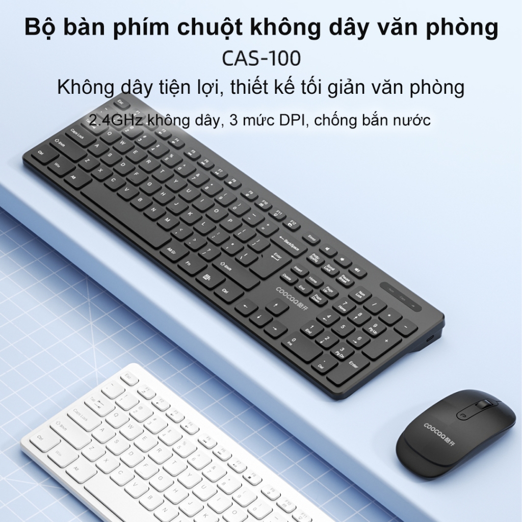 SUNROSE CAS-100 Bộ bàn phím chuột không dây 2.4G Không Dây 108 Phím Im Lặng Gõ 3 Cấp DPI (800 / 1200 / 1600) Bàn Phím Và Chuột Không Dây Chống Bụi, Keyboard mouse combo