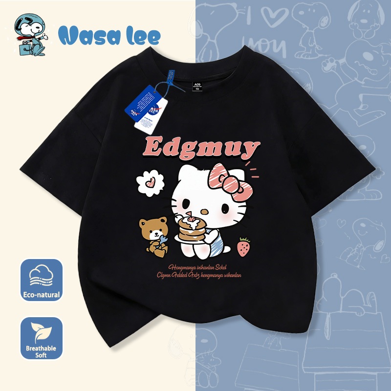 Áo thun bé gái màu đỏ in hình Hello Kitty dễ thương, họa tiết hoạt hình Hàn Quốc, chất liệu thoáng mát mặc đi học