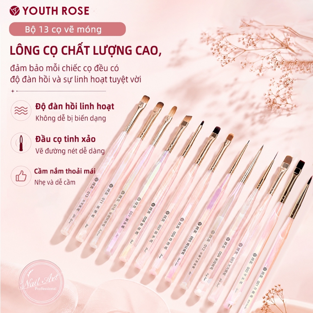 YouthRose Nail Art Tool Set 13PCS Bộ Cọ Nail Chuyên Dụng Cho Salon Và Người Mới Bắt Đầu Kèm Cốc Pha Gel Và Bình Đựng Dung Dịch Cọ Vẽ, Cọ Đắp Gel, Cốc Pha Gel, Bình Rửa Cọ Nail Art Tool Set Chuyên Nghiệp