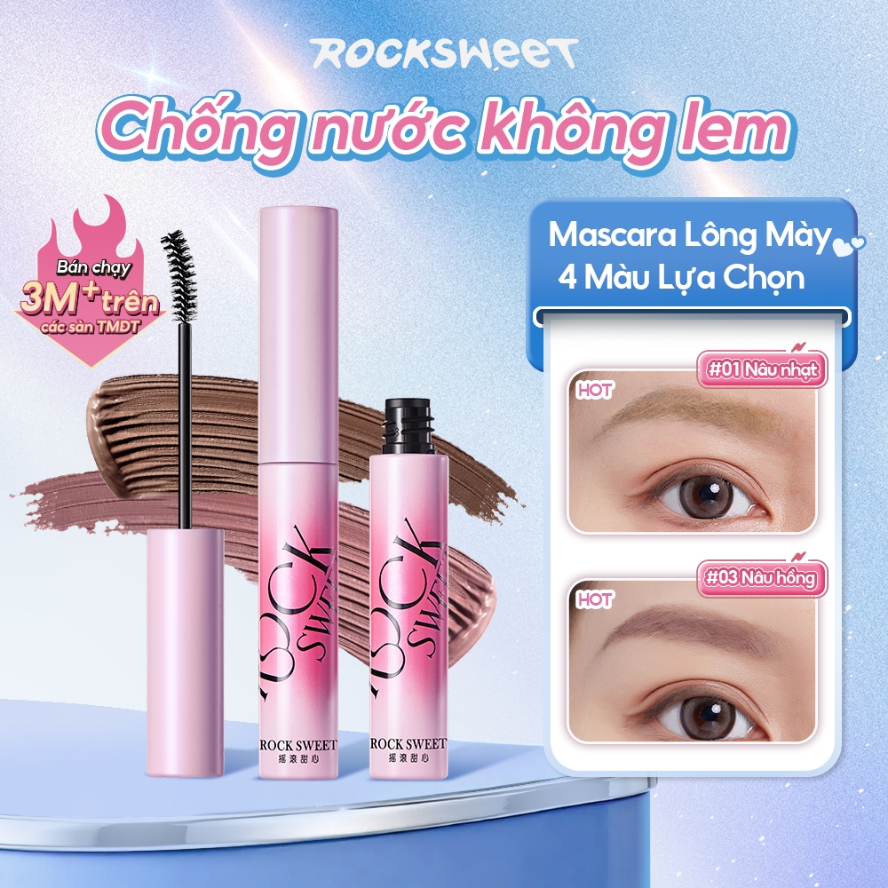 ROCKSWEET RS Mascara Lông Mày – Nhung Mỏng Và Bền, Có Lông Mày Hoang Dã, Lông Mày Bền, Màu Cà Phê Sữa, Chống Bẩn