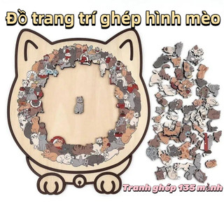 [Vận chuyển nhanh] Câu đố ghép hình gỗ 135 mảnh Morandi Macaron, có khung bóng, đồ trang trí động vật mèo kèm khung