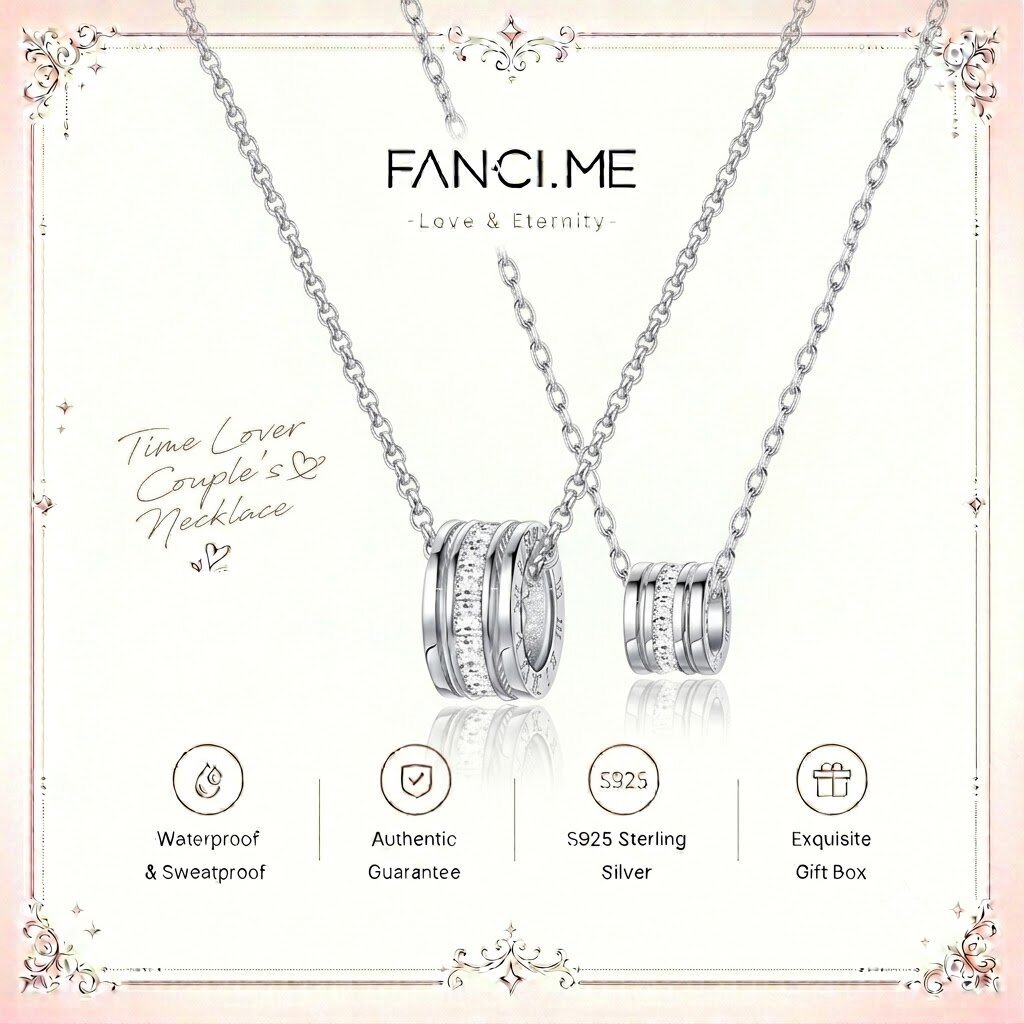 FANCIME Thời Trang Hạt Gỗ Phù Hợp Với Vòng Cổ Cặp Đôi Bạc Sterling Quà Tặng Sinh Nhật Ngày Lễ Tình Nhân Cho Nữ / Nam