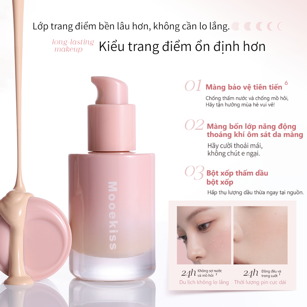 Kem Nền Mooekiss, Mịn Lì, Lâu Trôi, Dưỡng Ẩm, Che Khuyết Điểm, Không Xuống Tông