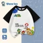 Áo thun trẻ em Super Mario, tay lỡ đen trắng, phong cách Mỹ, in hình hoạt hình, unisex bé trai gái