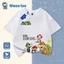 Áo thun trẻ em Super Mario, tay lỡ đen trắng, phong cách Mỹ, in hình hoạt hình, unisex bé trai gái