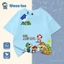 Áo thun trẻ em Super Mario, tay lỡ đen trắng, phong cách Mỹ, in hình hoạt hình, unisex bé trai gái
