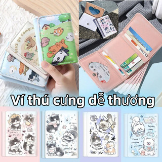 [Vận chuyển nhanh] Ví đựng tiền xu THEHOMECO, Da PU 3 lần Thẻ tín dụng Holoder, Ví đựng thẻ mèo con dễ thương kiểu INS đơn giản dành cho bé gái Quà tặng học sinh