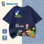 Áo thun trẻ em Super Mario, tay lỡ đen trắng, phong cách Mỹ, in hình hoạt hình, unisex bé trai gái