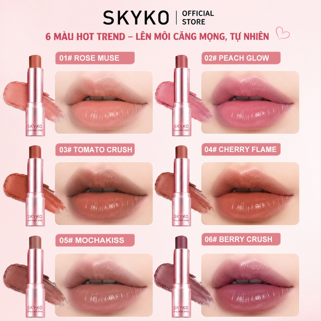 Son môi dưỡng ẩm SKYKO 3 trong 1 Blush Stick 6 màu