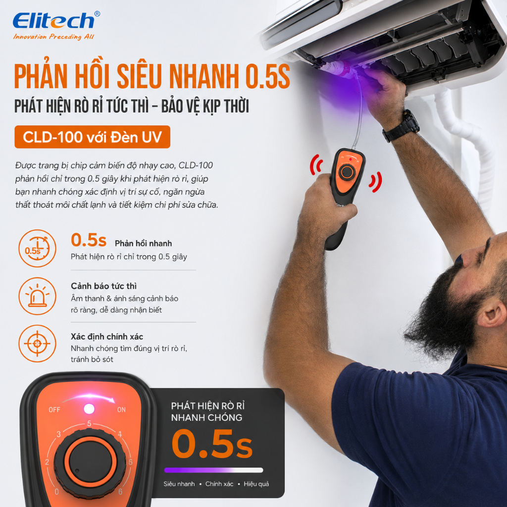 Máy dò rò rỉ chất làm lạnh Elitech, Máy dò rò rỉ CLD-100 Freon Ô tô HVAC Halogen Máy dò rò rỉ chất làm lạnh CFCs HCFCs HFCs