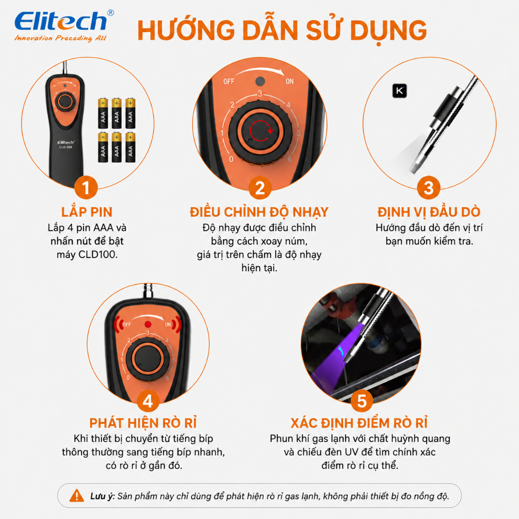 Máy dò rò rỉ chất làm lạnh Elitech, Máy dò rò rỉ CLD-100 Freon Ô tô HVAC Halogen Máy dò rò rỉ chất làm lạnh CFCs HCFCs HFCs