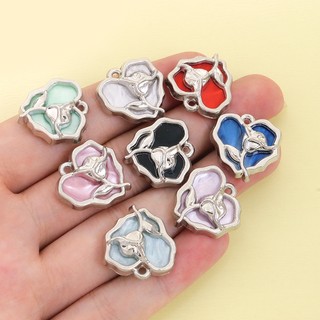 10 Chiếc 8 Màu Acrylic Tấm Inlay Trái Tim Hợp Kim Quyến Rũ Với Thiết Kế Hoa Hồng Cứu Trợ, Phong Cách Pháp Vòng Cổ Thanh Lịch Vòng Tay Bông Tai Trâm Cài Huy Hiệu DIY Không Đều Mặt Dây Hình Trái Tim