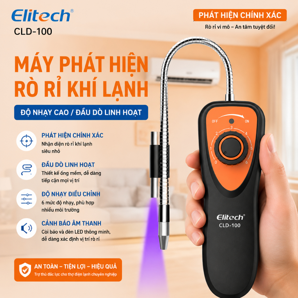 Máy dò rò rỉ chất làm lạnh Elitech, Máy dò rò rỉ CLD-100 Freon Ô tô HVAC Halogen Máy dò rò rỉ chất làm lạnh CFCs HCFCs HFCs