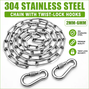 Dây xích chó bằng thép không gỉ 304 hạng nặng Dây xích nhai kim loại có 2 khóa Carabiners 2.5mm 3mm 4mm ngoài trời cho thú cưng