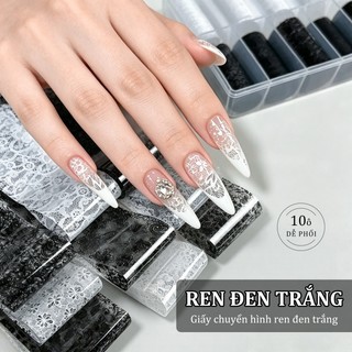 Miss Gooey Lưới đỏ bùng nổ móng tay đen trắng ren rỗng lưới chuyển giấy phổ biến hiển thị trắng tinh khiết babes móng tay trang trí