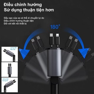 QUITEK SẠC XE HƠI 120W SIÊU NHANH, DÂY RÚT GỌN, 4 CỔNG, TƯƠNG THÍCH IPHONE VÀ ANDROID