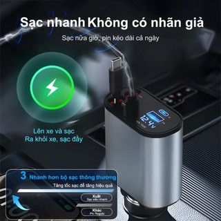 QUITEK SẠC XE HƠI 120W SIÊU NHANH, DÂY RÚT GỌN, 4 CỔNG, TƯƠNG THÍCH IPHONE VÀ ANDROID