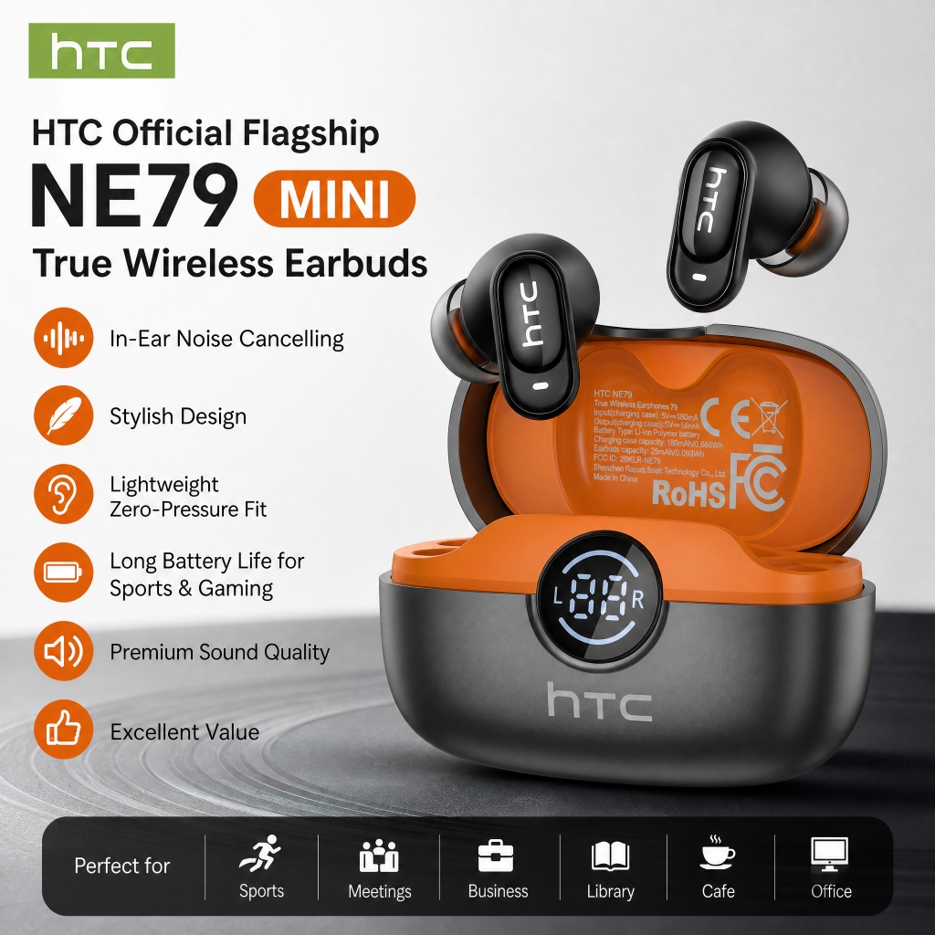 HTC NE79 Tai nghe dịch Video AI mới Tai nghe Bluetooth 6.0 HIFI Tai nghe không dâ ENC Tai nghe thể thao Chống nước IPX5