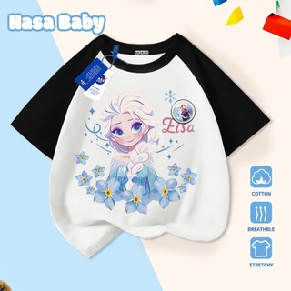 [Hàng có sẵn Giao ngay] Áo thun trẻ em in hình công chúa NASA Elsa, cotton thoáng khí, tay ngắn
