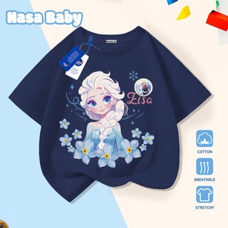 [Hàng có sẵn Giao ngay] Áo thun trẻ em in hình công chúa NASA Elsa, cotton thoáng khí, tay ngắn