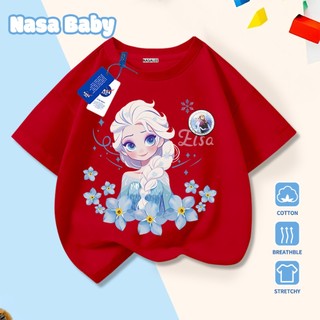 [Hàng có sẵn Giao ngay] Áo thun trẻ em in hình công chúa NASA Elsa, cotton thoáng khí, tay ngắn