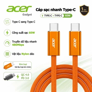 Acer Cáp sạc nhanh Type-C sang USB-C 60W PD Không Nóng Máy An Toàn Ổn Định Bảo Hành 12 Tháng Medusa truyền 480mbps Thích hợp cho IP15 16 17 máy tính bảng máy tính xách tay UC0024