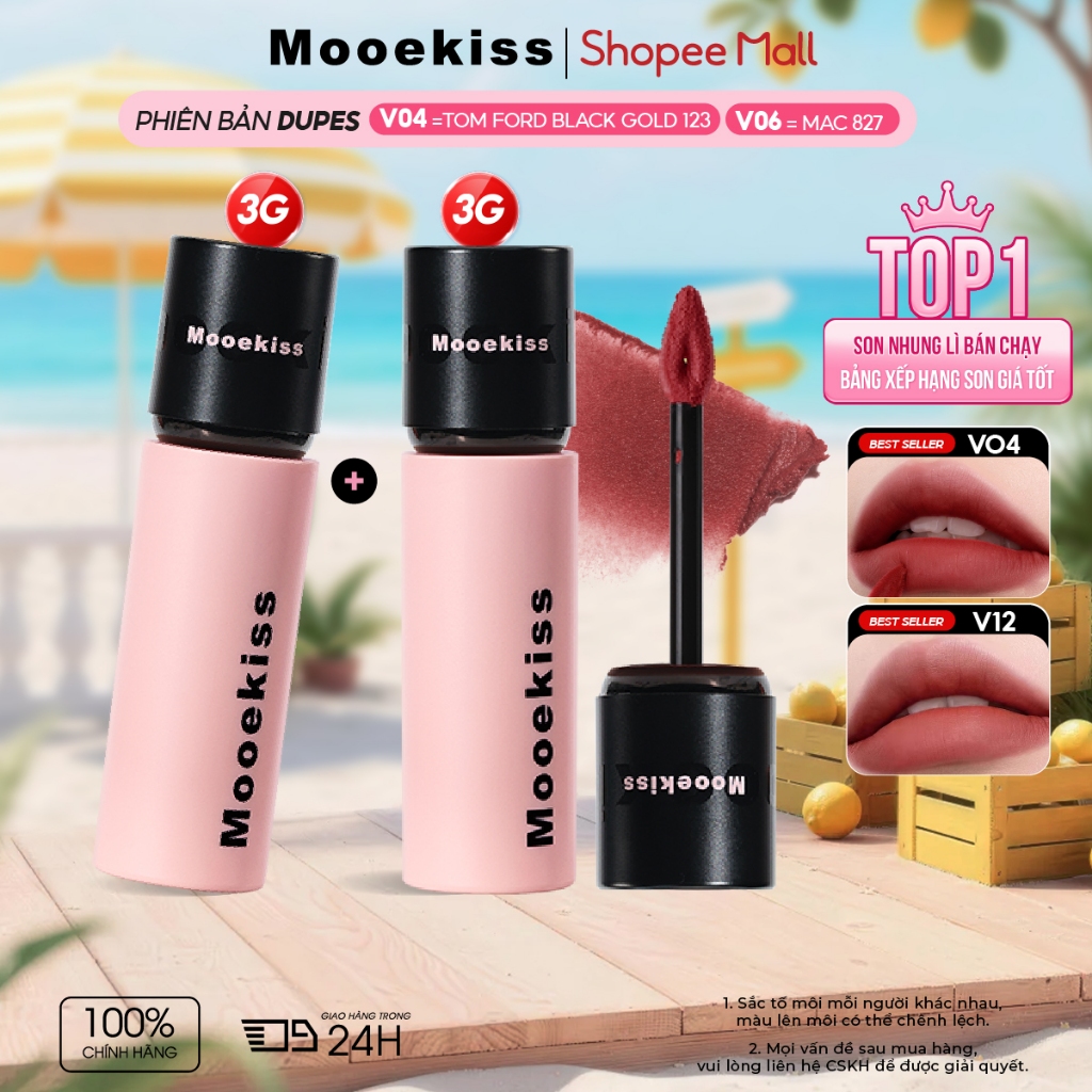 [LIVE Combo 3gx2] Combo 2 Son Mooekiss Velvet Lip Mud  Lì Mịn, Lên Màu Chuẩn, Giữ Màu Lâu, Tiết Kiệm 3gx2