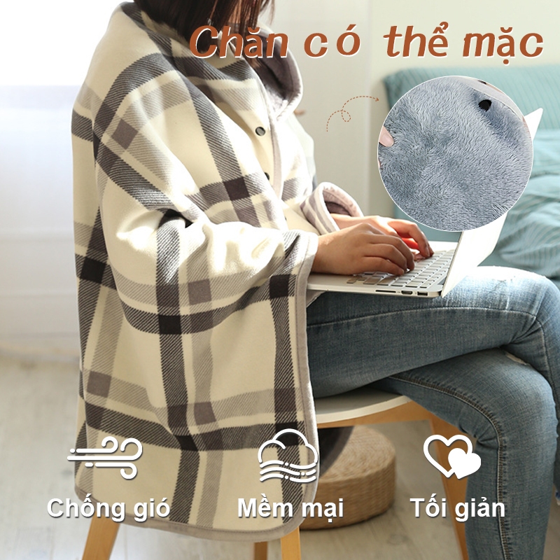 【Giao trong 24h】Chăn Văn Phòng Kiêm Áo Choàng Văn Phòng 2 Lớp Dày Dặn Chất Liệu Mềm Mại Nhỏ Gọn